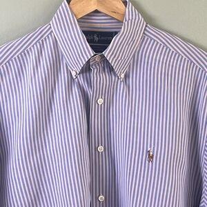 Ralph Lauren Lavender Cream Stripe Long Sleeve Flesh Pony Shirt‎ 16-34 Men's